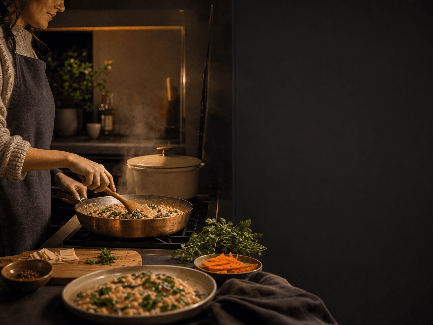 A kitchen screen showing one large cooking step and a timer